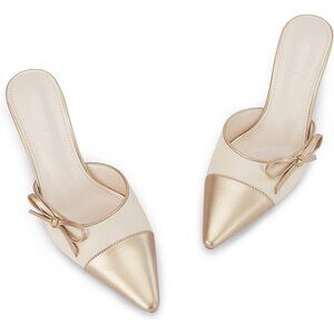 Mules Heels Nude Faux Leather Closed Pointed Toe Slip On Backless Shoes Pumps